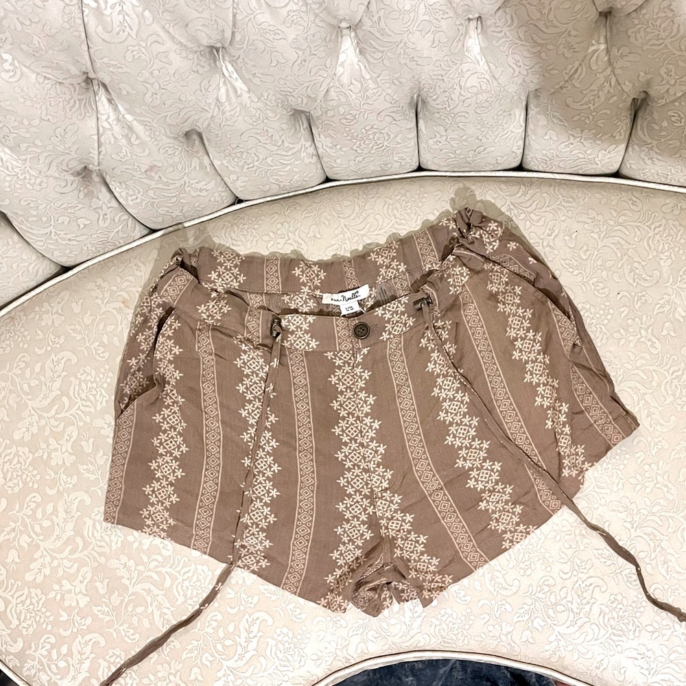 COPY - Unique Tan Pattern Shorts with adjustable detail